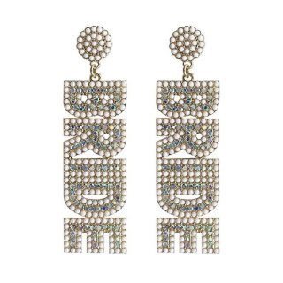 Beaded Wedding Bridal Dangle Earrings-White