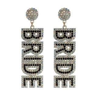 Black Beaded Wedding Bridal Dangle Earrings