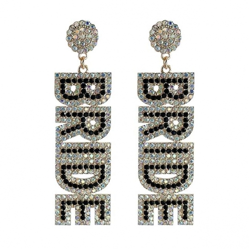 Black Beaded Wedding Bridal Dangle Earrings