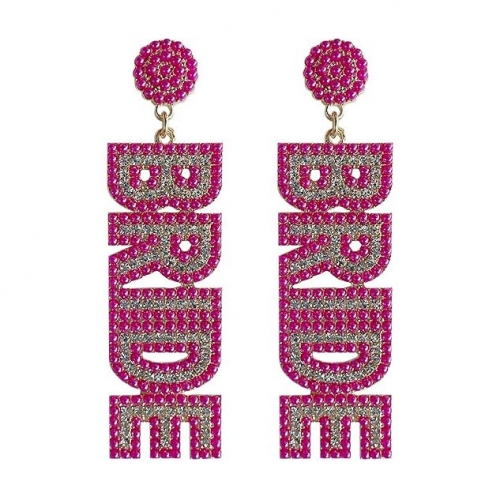 Rose Pink Rhinestone Beaded Earring Wedding Jewelry