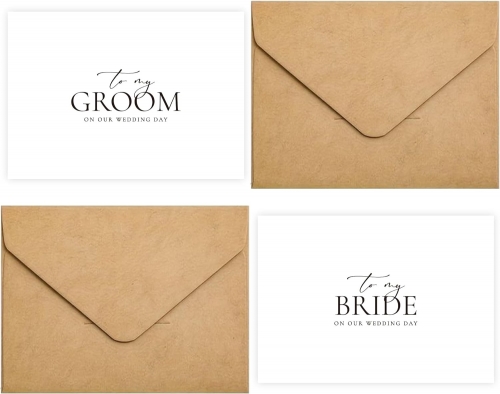 Set of 2 Wedding Cards for Bride and Groom with Matching Envelopes